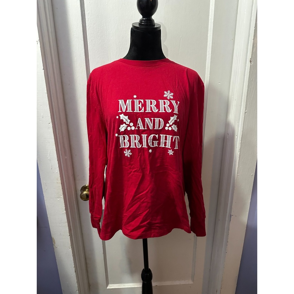 Macy's Family‎ Pjs Merry and Bright Red Long Sleeve Top in L